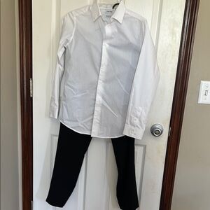 calvin klein classic White Button-Up Shirt and Black Pants Set 14